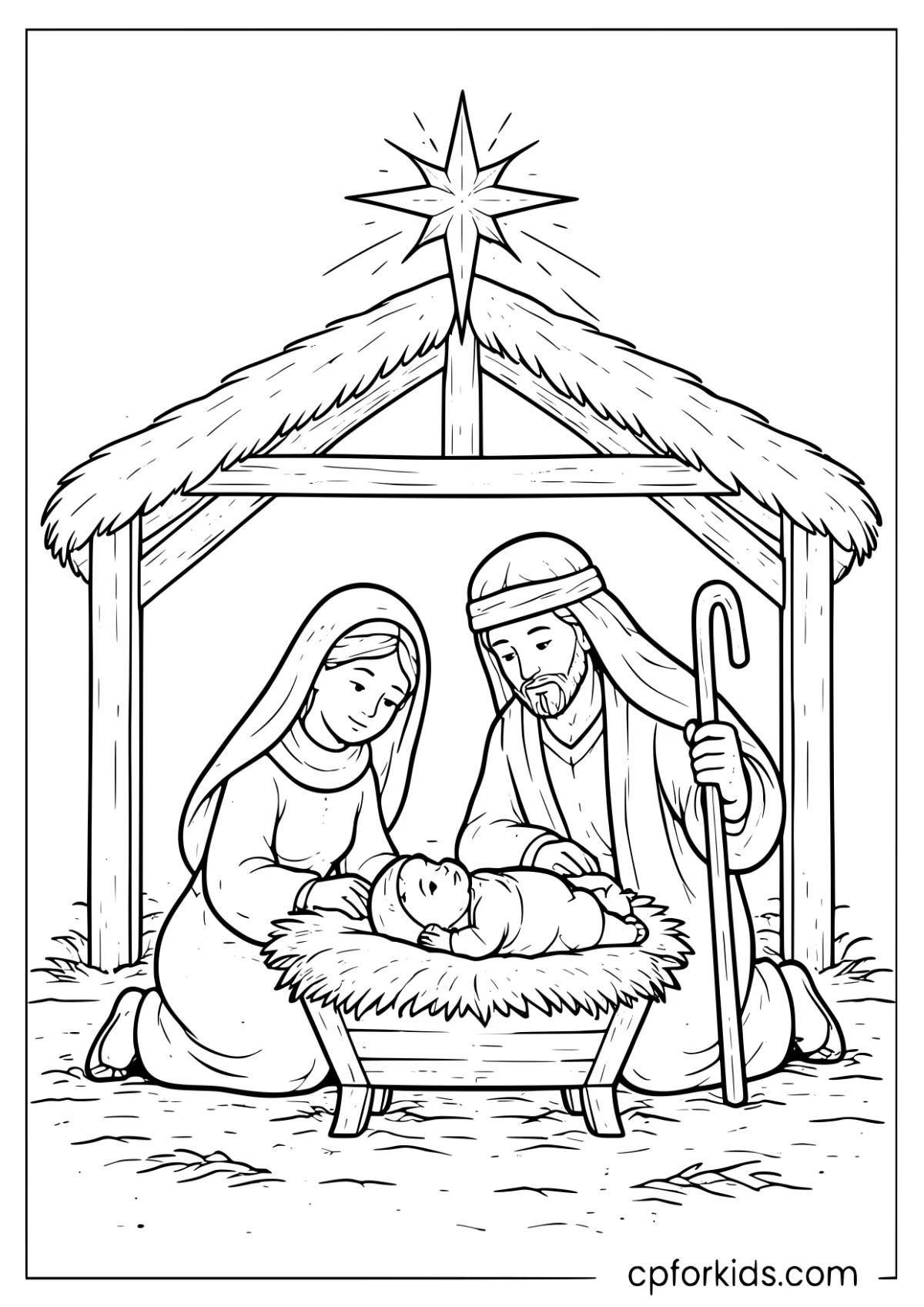 Simple nativity scene with a bright star above