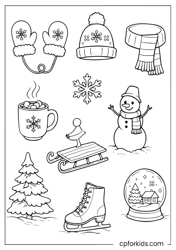 Simple winter doodles coloring page