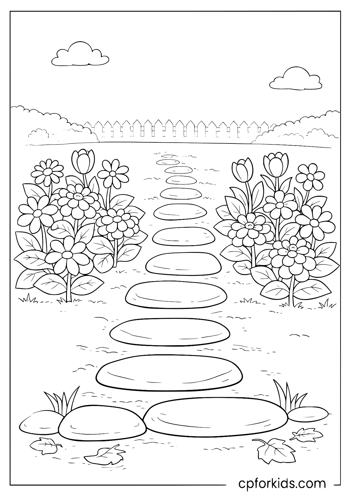 Stepping-stone path between two flower beds