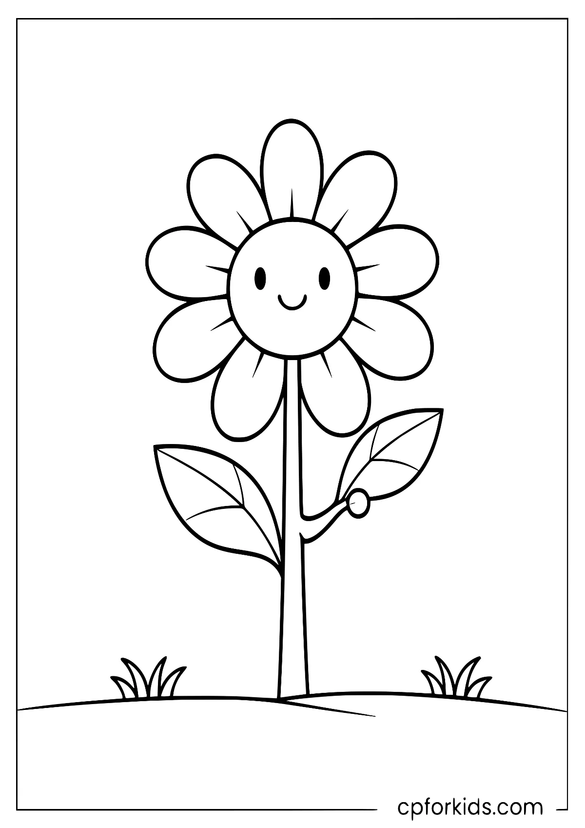Smiling flower on a mound with leaves