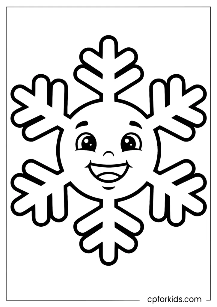 Smiling snowflake winter coloring sheet for toddlers