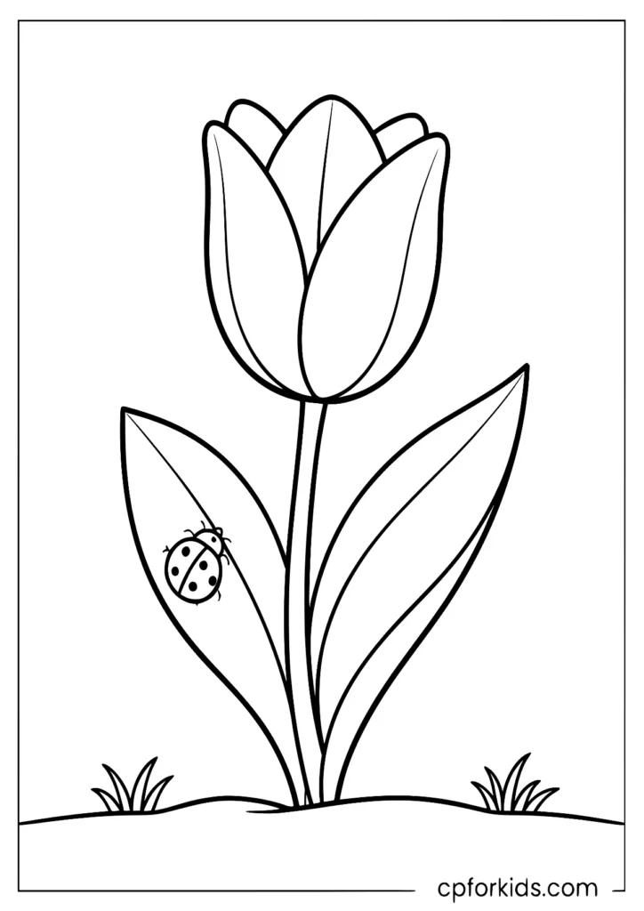 Spring tulip with a ladybug easy sheet