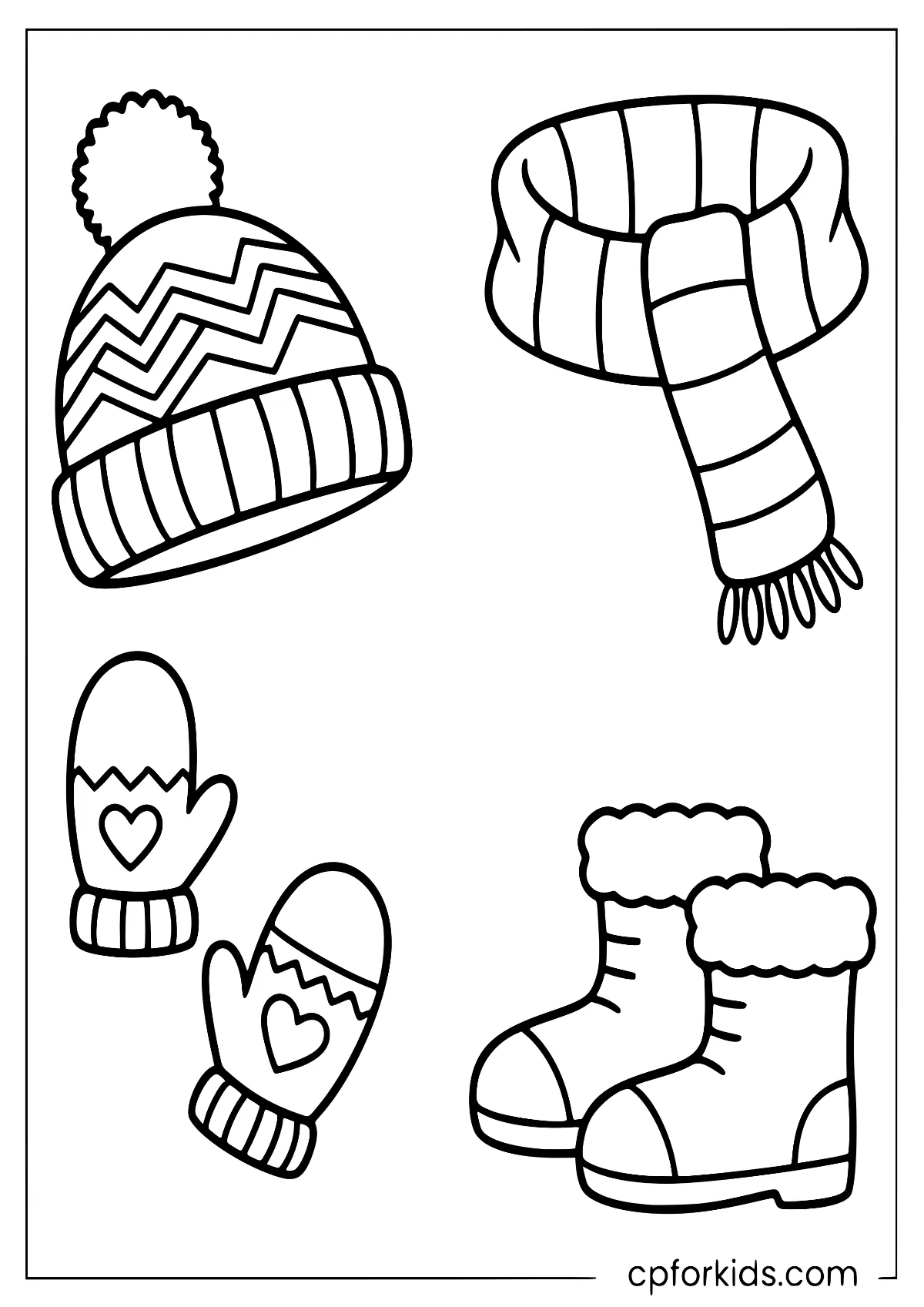 Winter hat, scarf, and gloves laid out