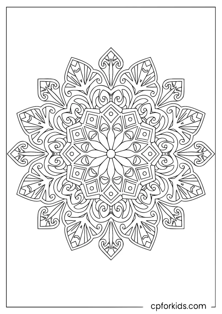 Winter snowflake mandala coloring page