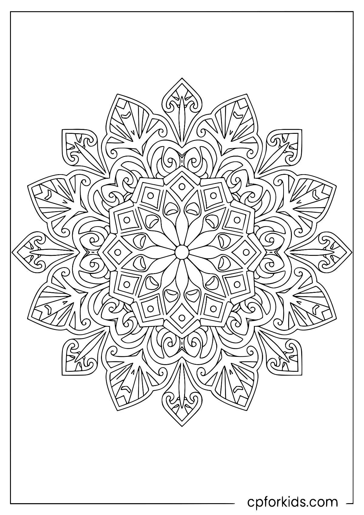 Detailed symmetrical snowflake mandala