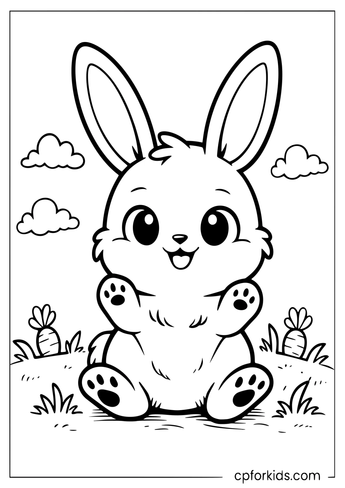 Happy bunny sitting with paws raised