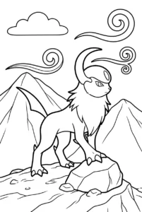 Absol standing on a rocky mountain ridge with swirling wind