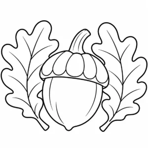 Large acorn between two broad oak leaves