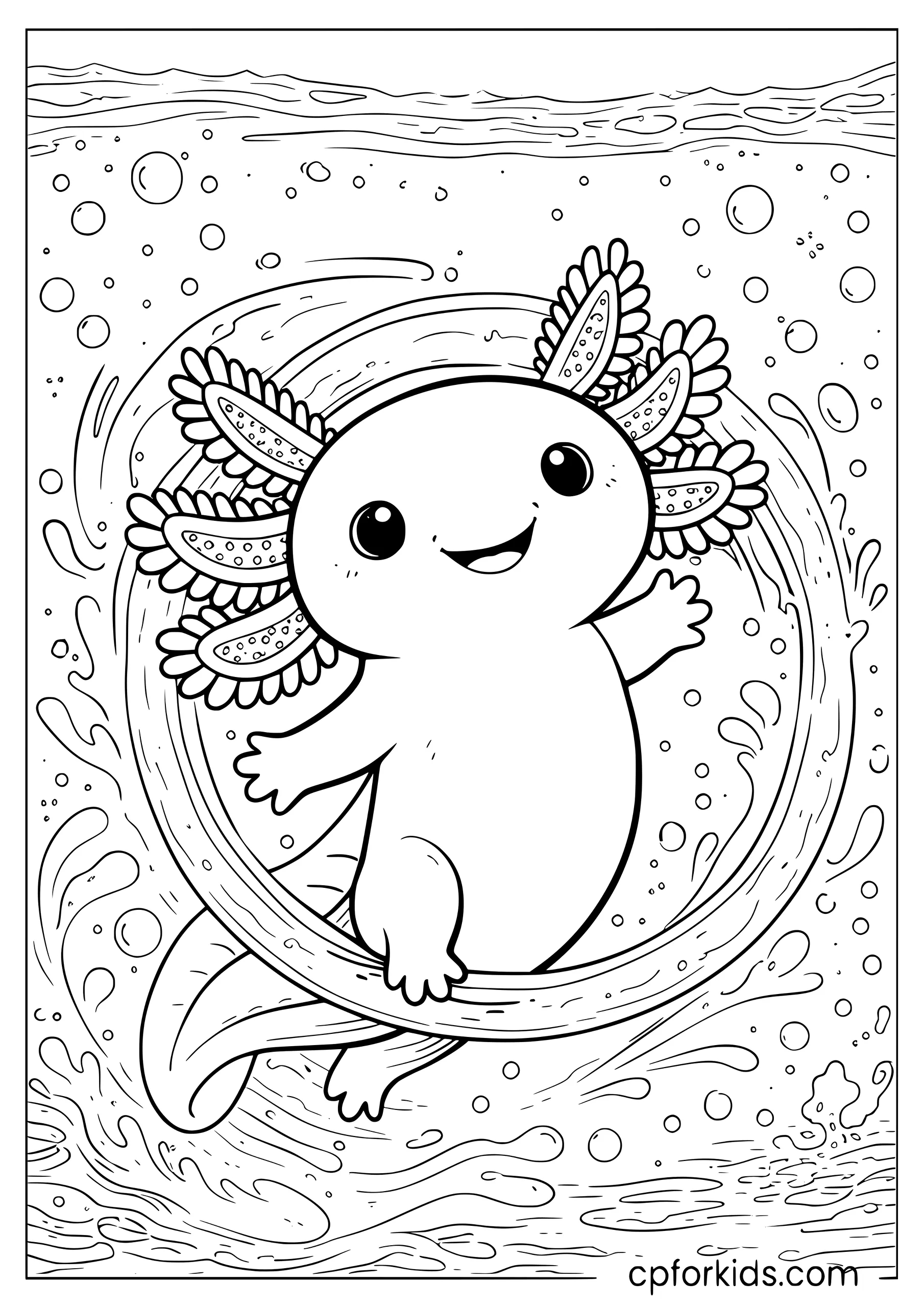 Axolotl Jumping Through a Bubble Ring
