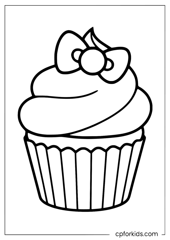 Kitty cupcake coloring page with bow