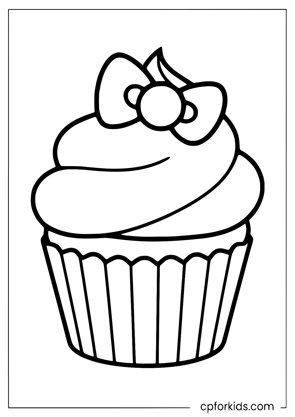 Kitten-face cupcake wearing a bow