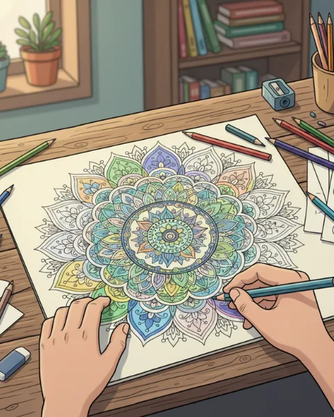 Adult Coloring Pages Adult coloring pages with detailed mandala and floral patterns created for relaxation and mindful coloring.