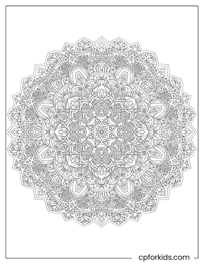 Advanced Mandala Patterns for Adults Highly advanced and intricate mandala pattern coloring page for experienced colorists.