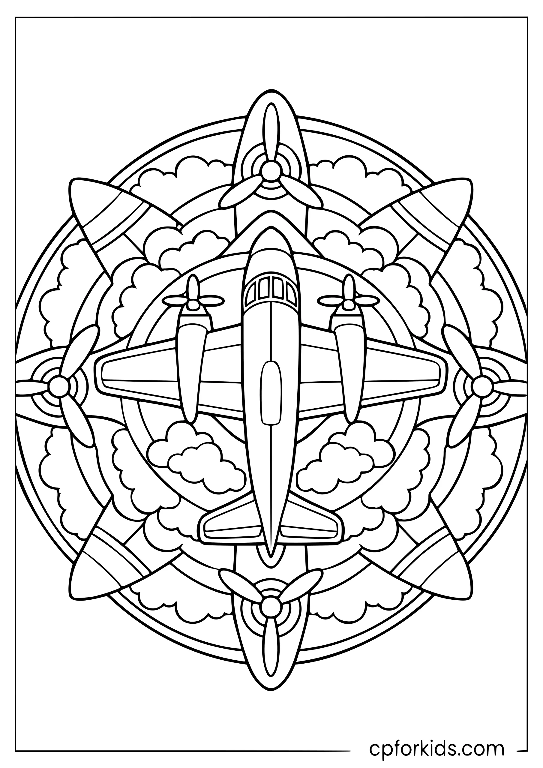 Airplane Mandala — Adult Coloring Page