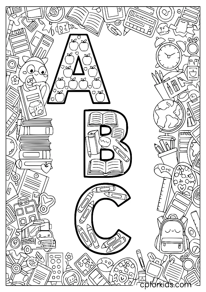 Large ABC letters with school icons