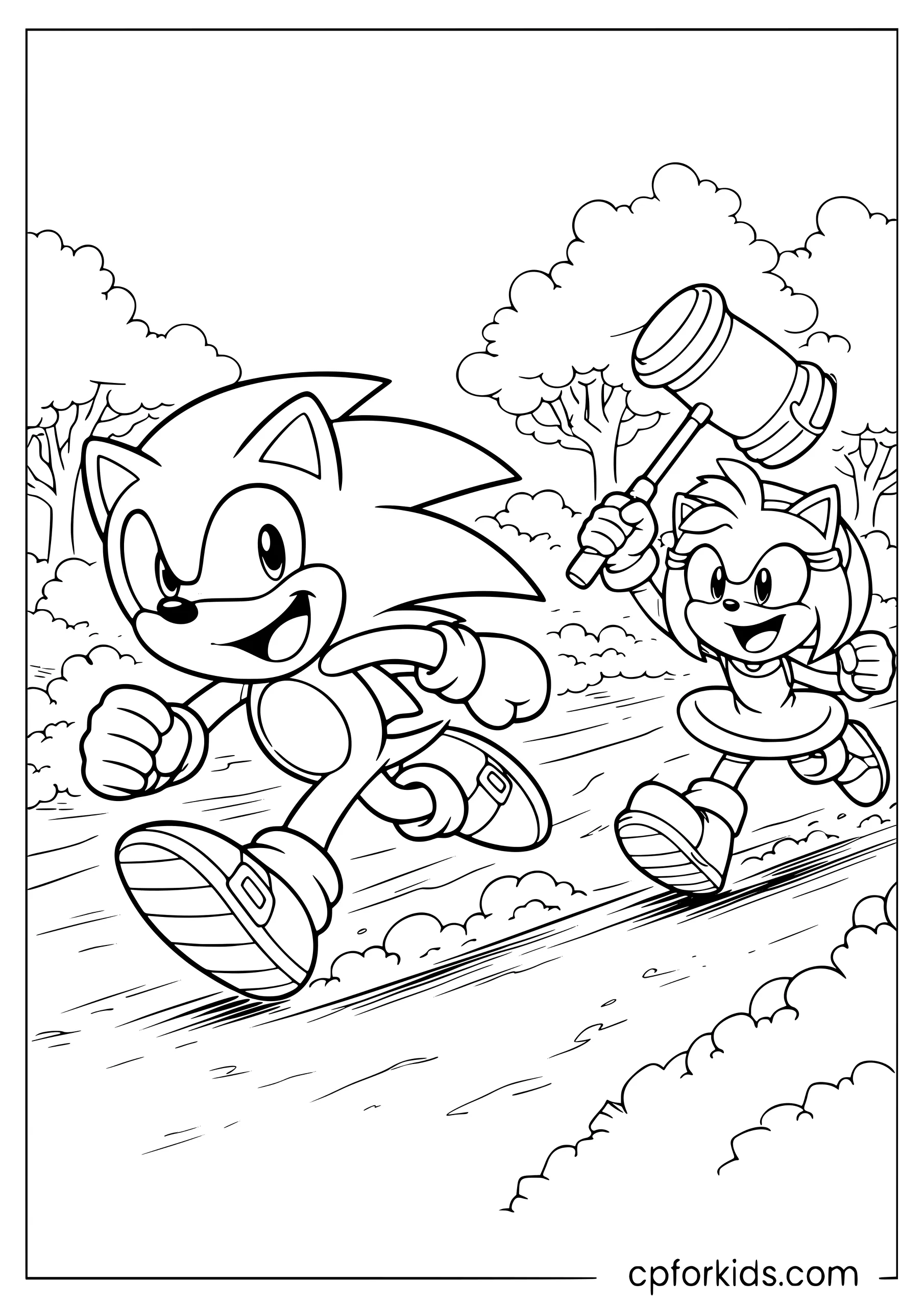 Amy Chasing Sonic Through the Park
