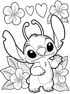 Angel posing with tropical flowers and hearts