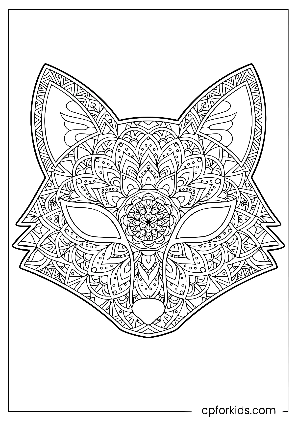 Fox face filled with layered floral mandala patterns