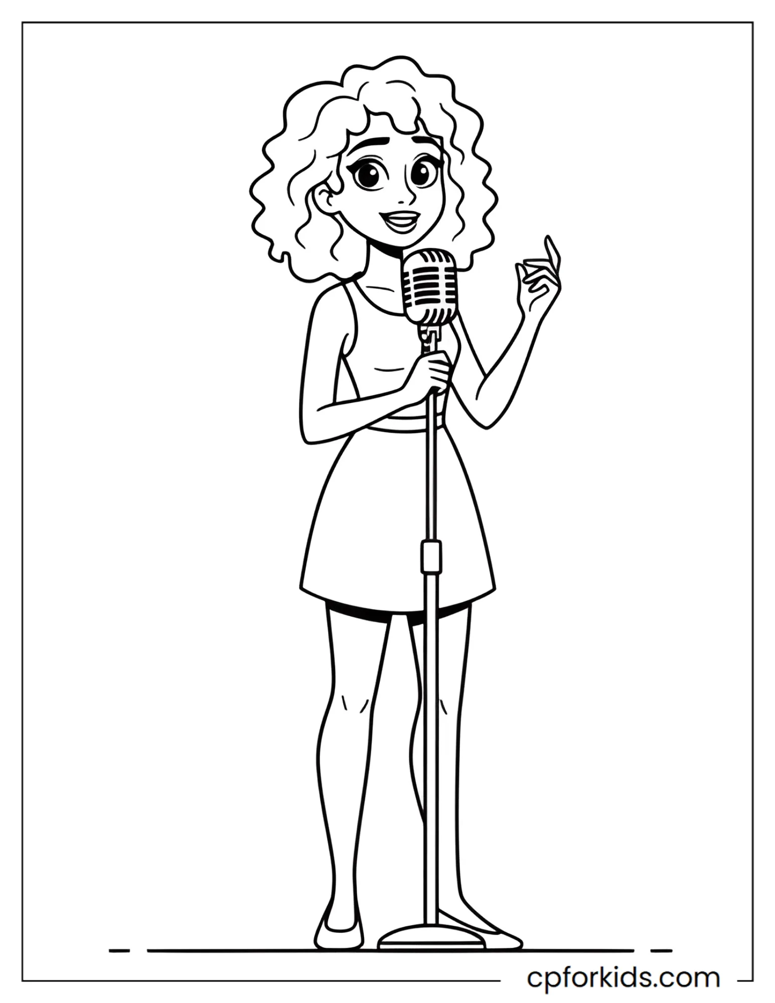 Curly hair princess singing into a microphone