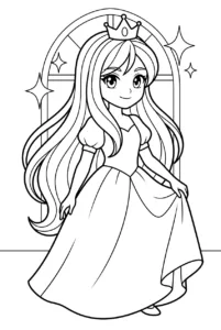 An anime-style princess wearing a crown and flowing dress