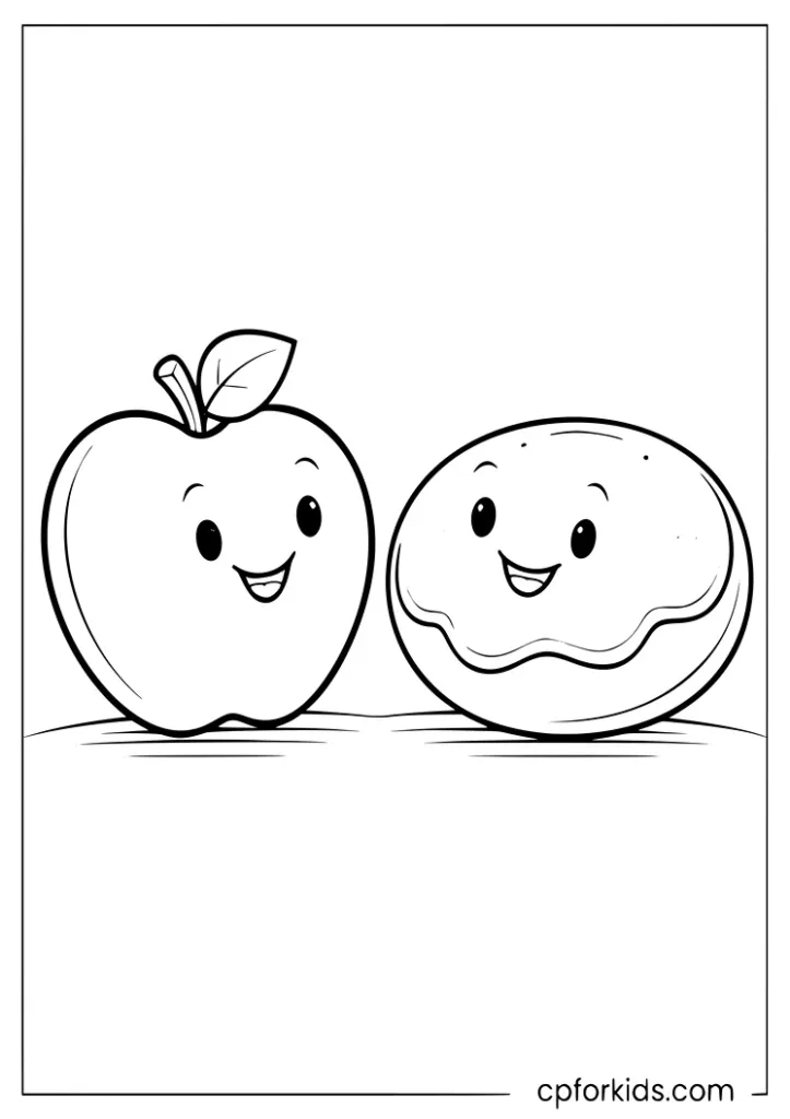 Apple and donut healthy and unhealthy food coloring page for kids