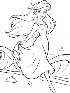 Ariel walking along the shore in a flowing dress