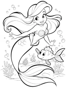 Ariel swimming with Flounder in an undersea scene