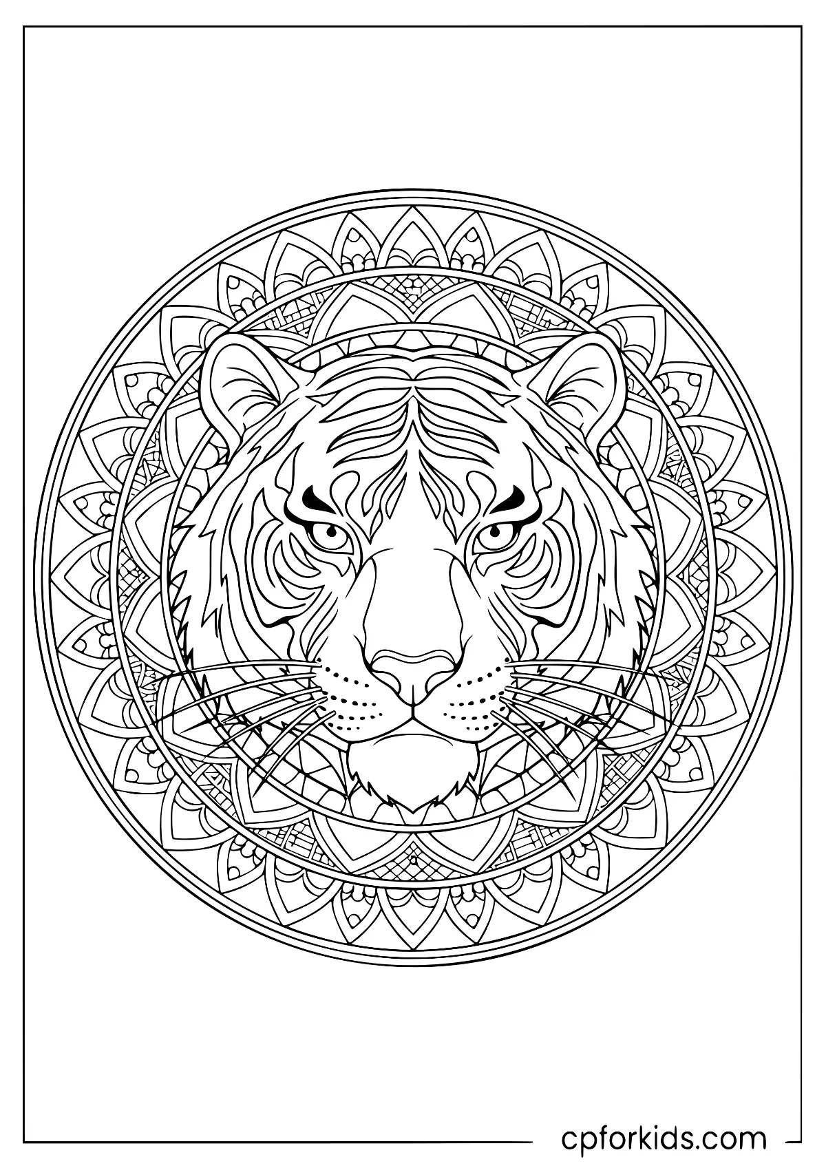 Tiger head with bold symmetrical stripes and patterns