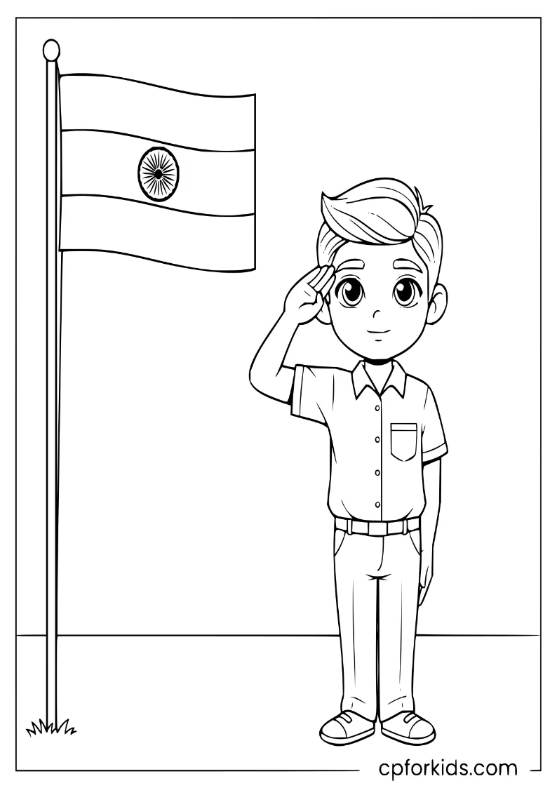 Child saluting the Indian national flag in a schoolyard
