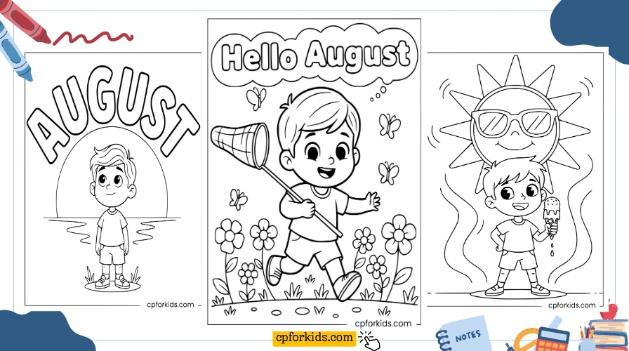 August Coloring Pages: Summer Fun, Sunflowers & Special Holidays