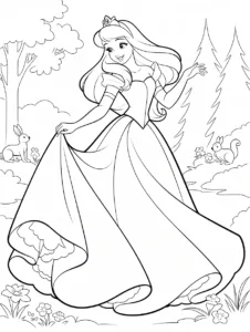 Aurora dancing in the forest with woodland animals