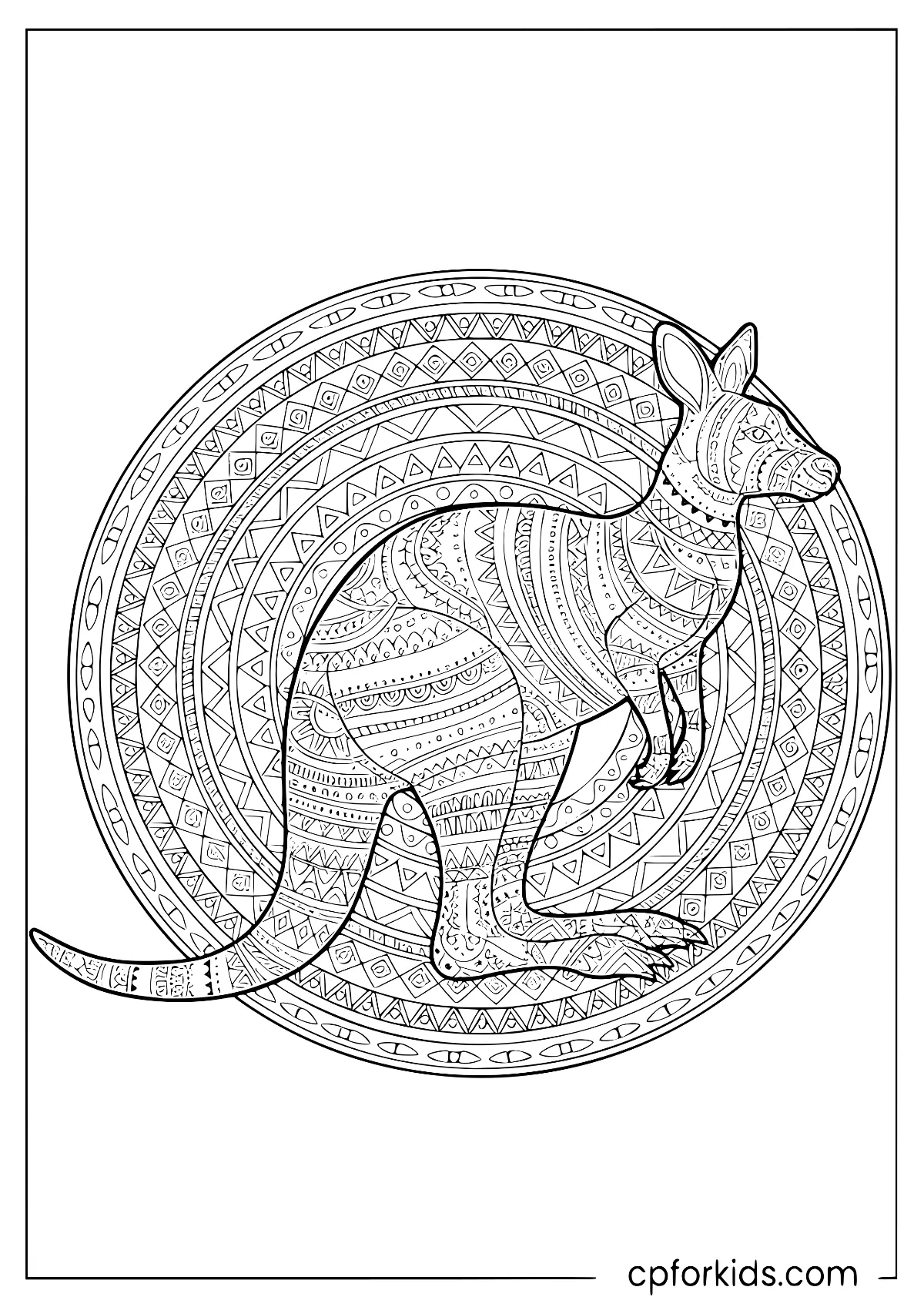 Kangaroo silhouette filled with symmetrical decorative patterns