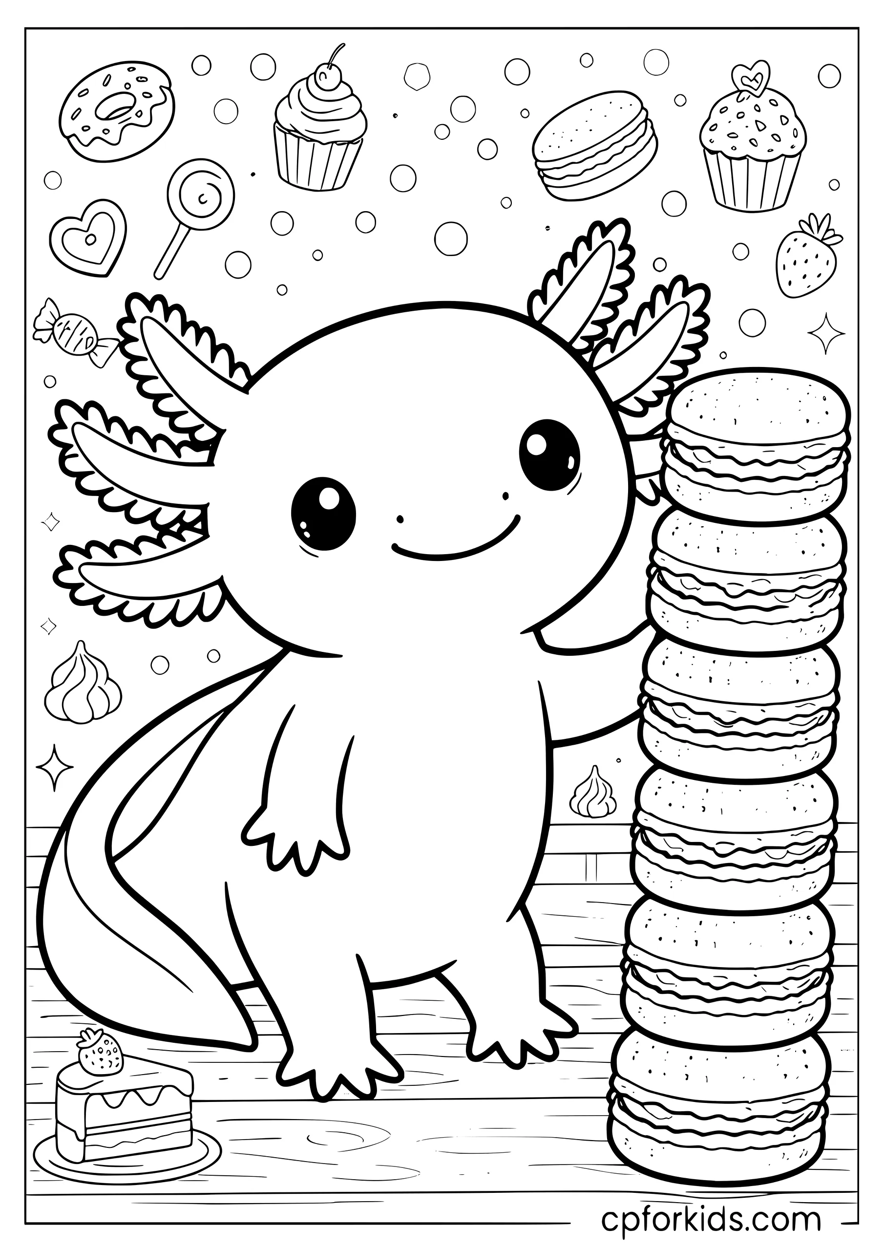 Axolotl Beside a Stack of Macarons