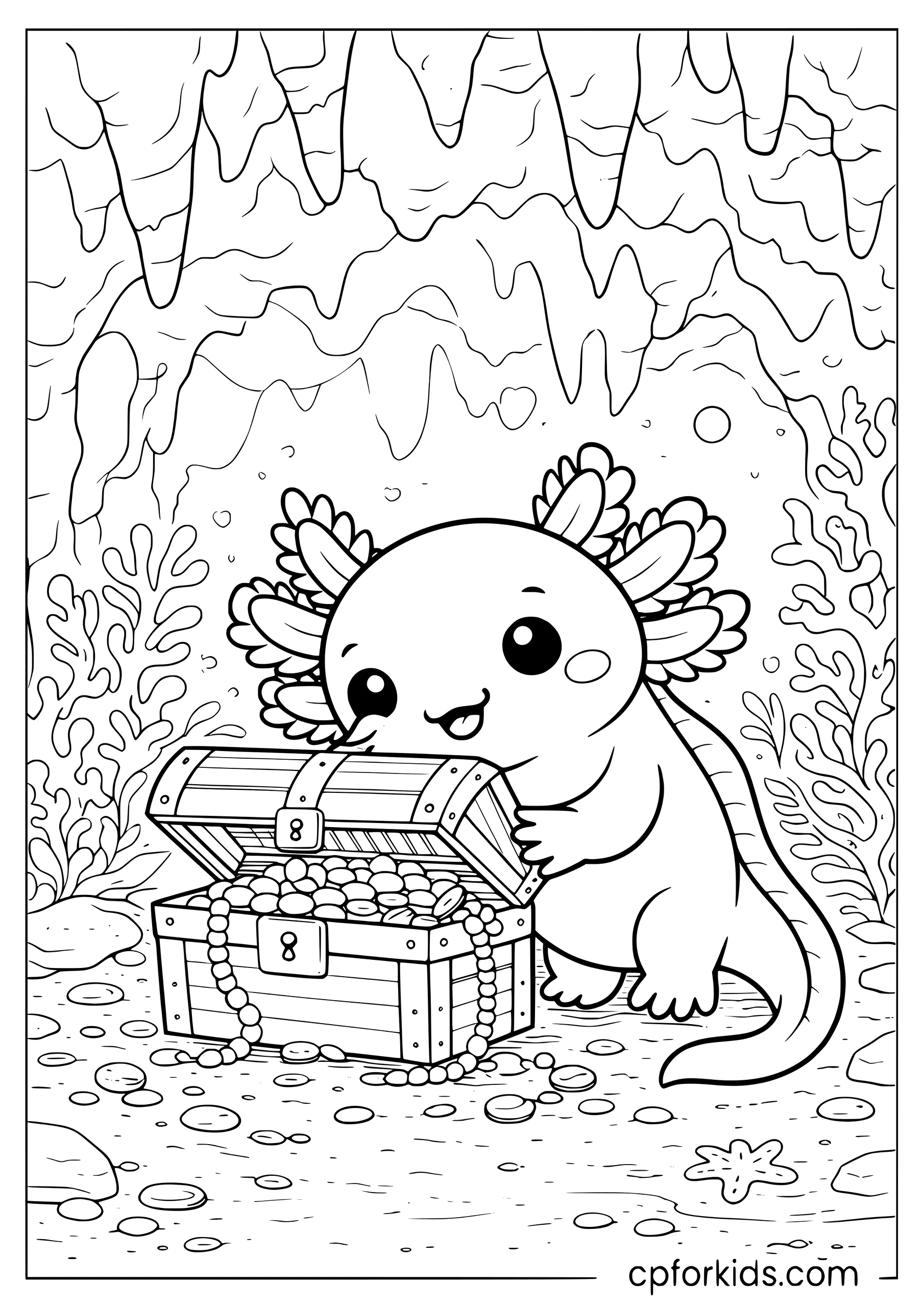 Axolotl Discovering a Treasure Chest