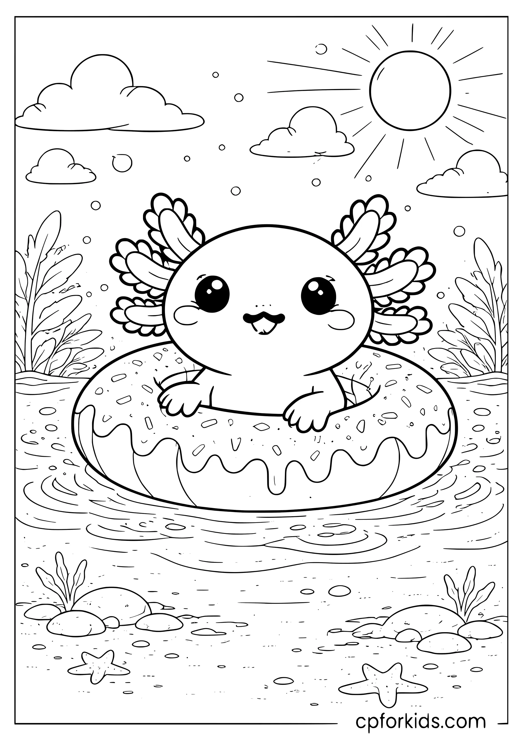 Axolotl Floating in a Donut Swim Ring
