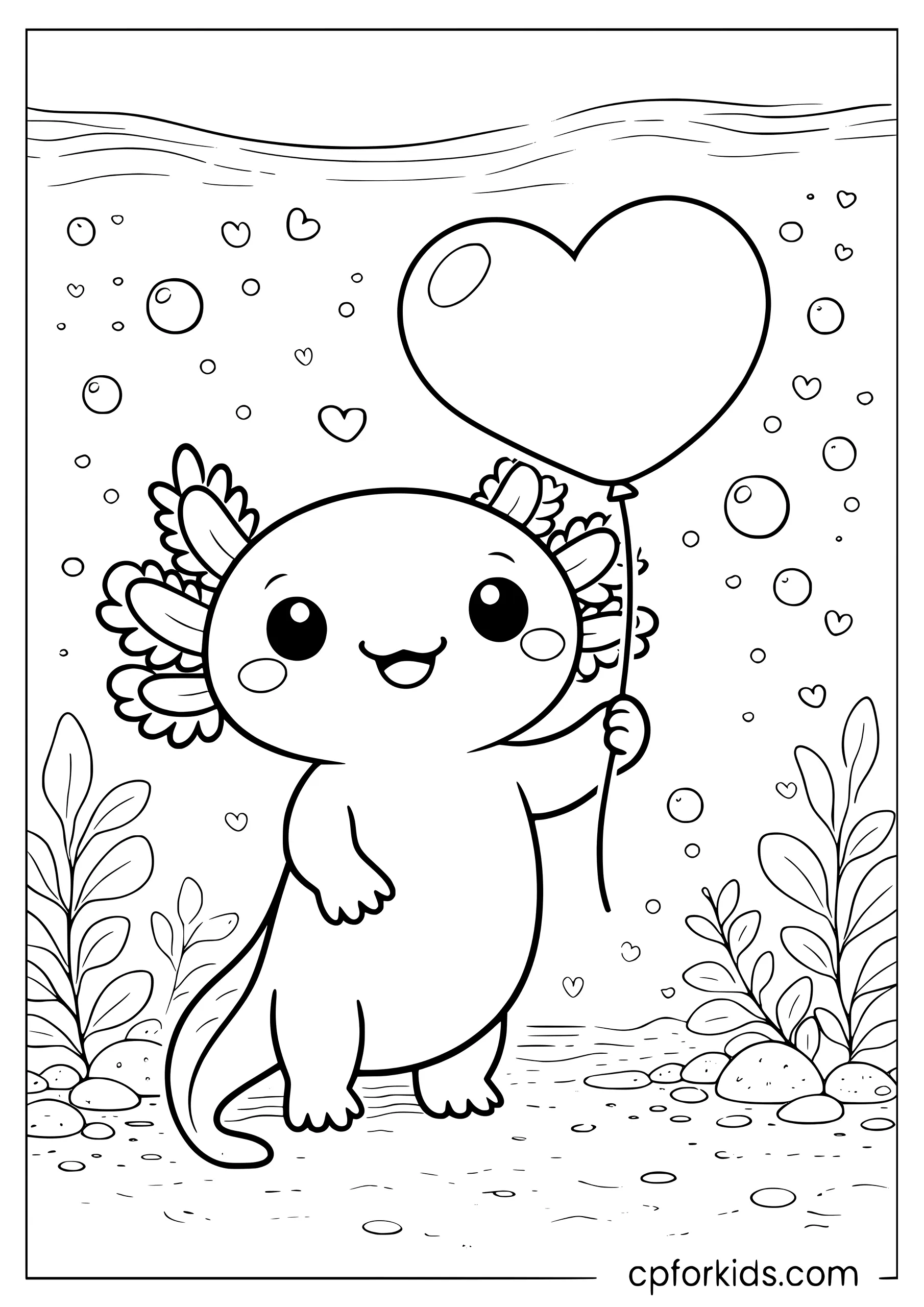 Axolotl Holding a Giant Heart Balloon