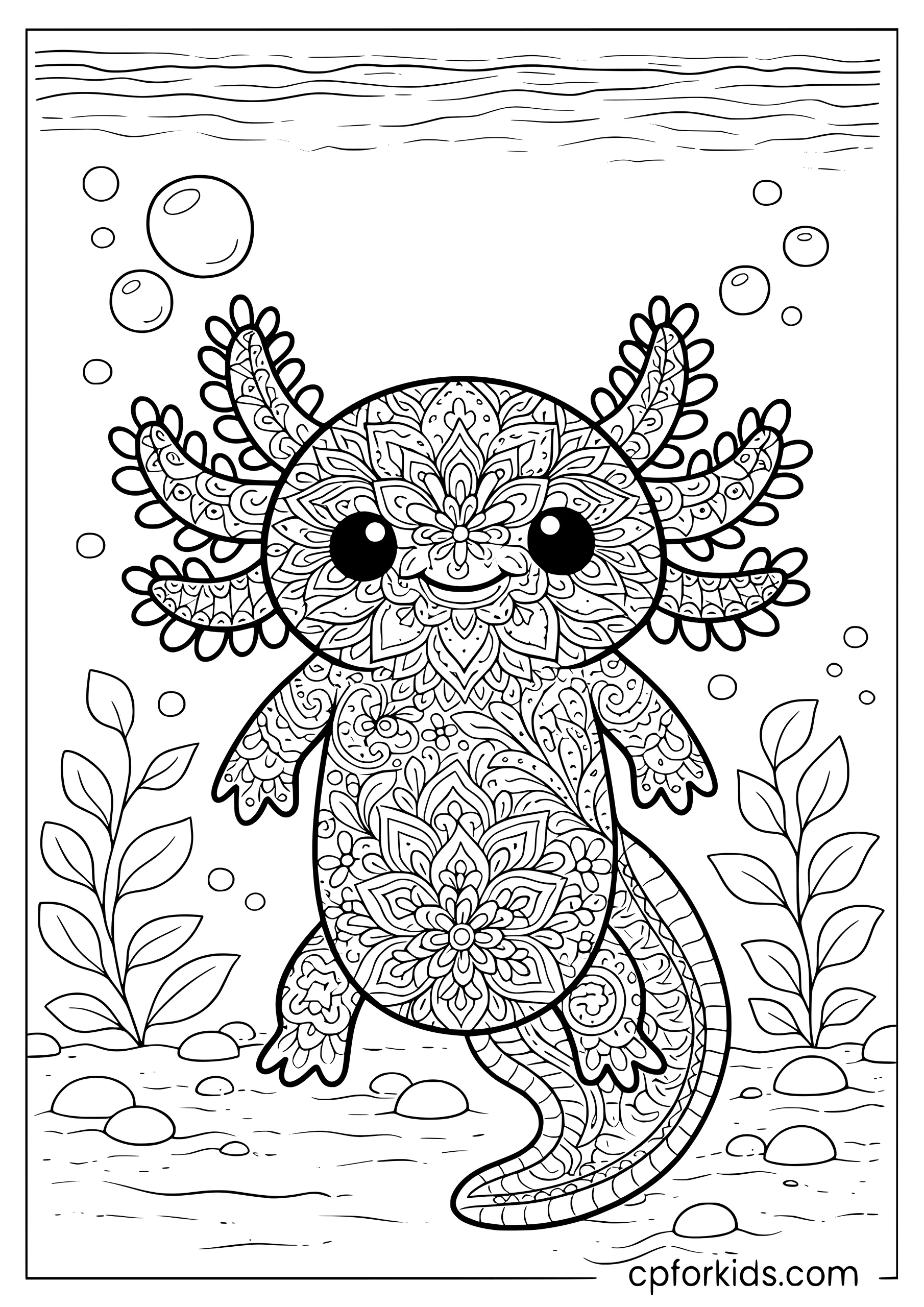 Axolotl Mandala Coloring Page for Adults