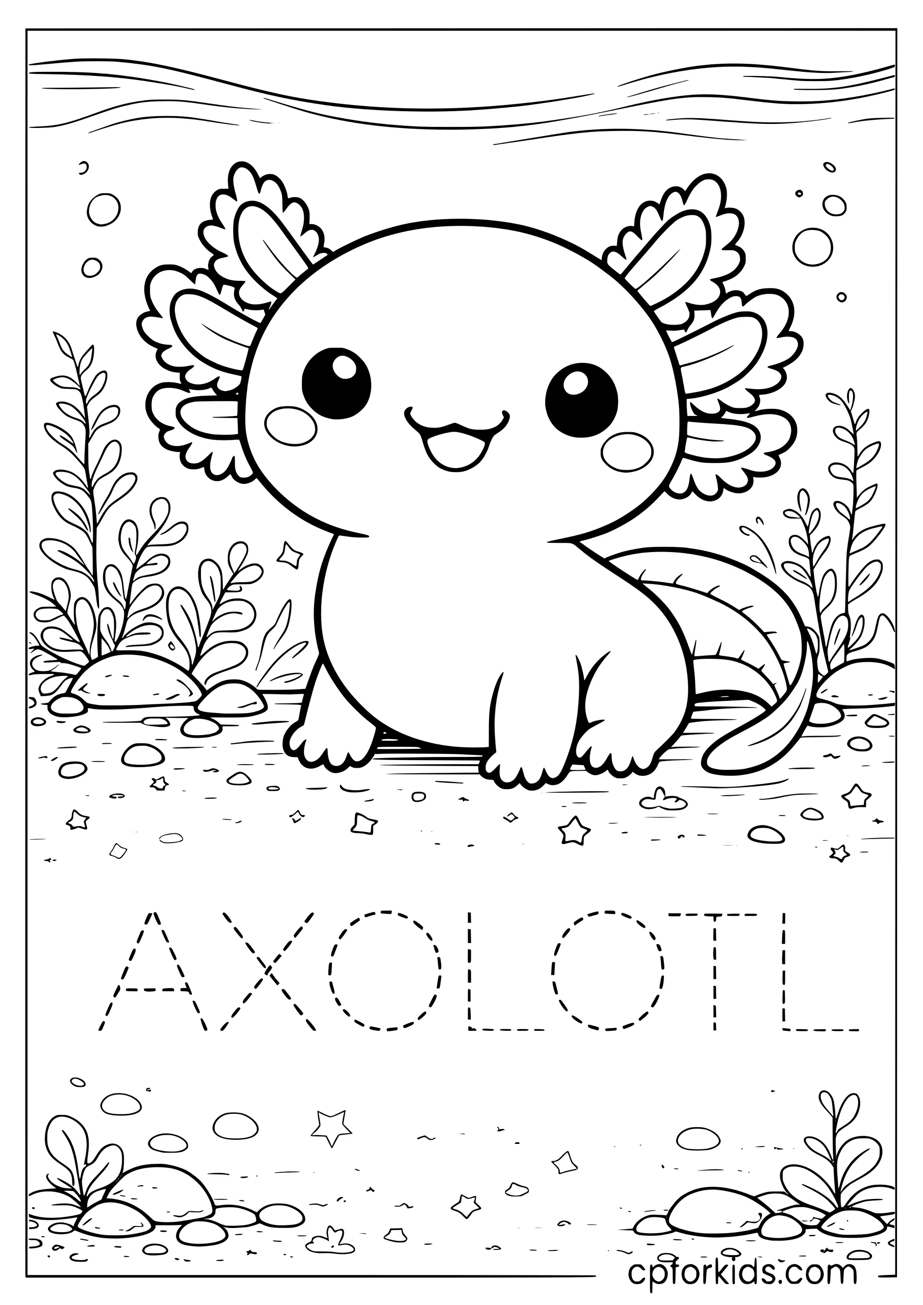 Axolotl Tracing Worksheet with Dotted Letters