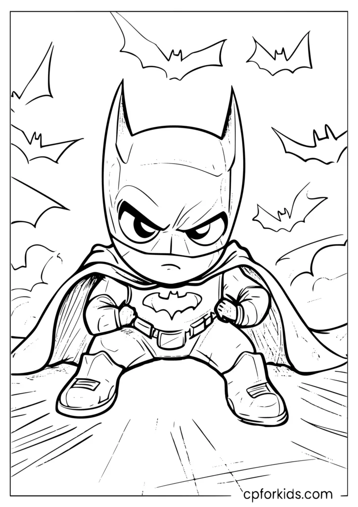 Baby Batman crawling with a tiny cape trailing behind and wide curious eyes