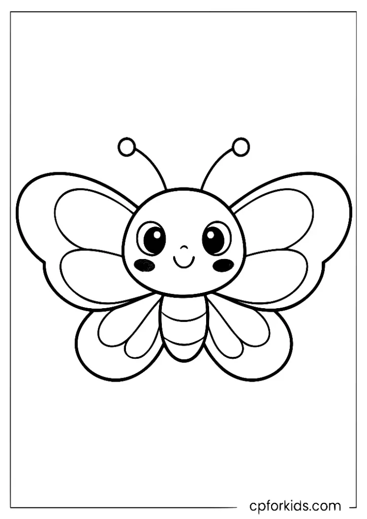 Baby butterfly smiling coloring page for kids
