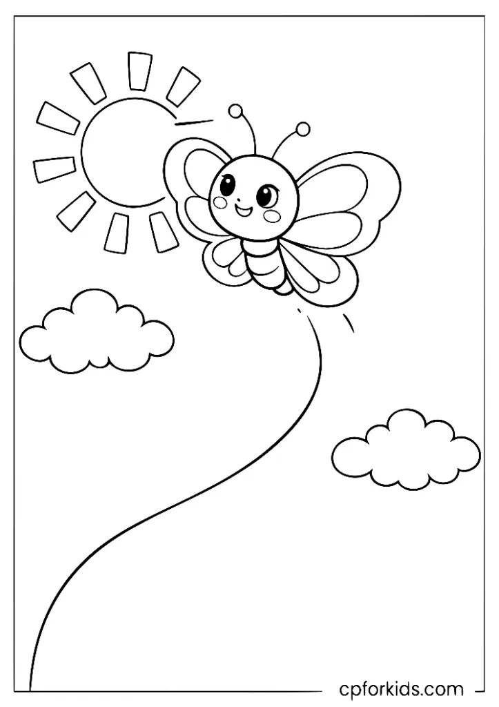 Baby butterfly flying in sunny weather coloring page