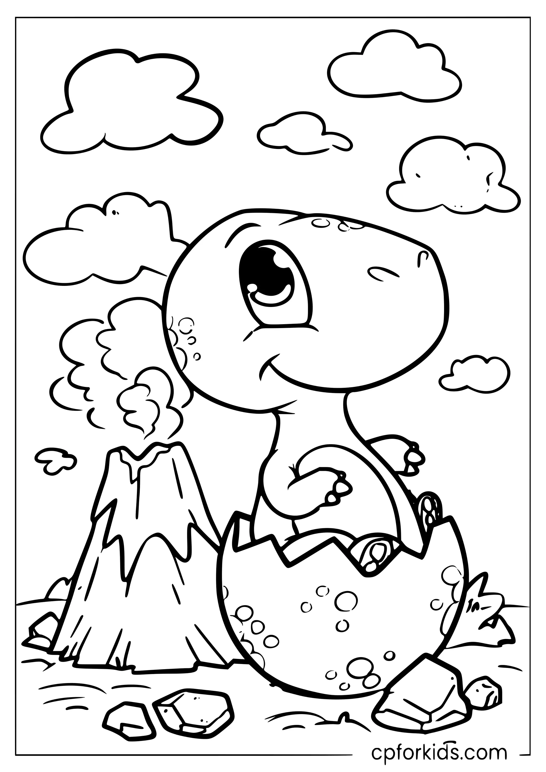 Baby Dinosaur Hatches by the Volcano