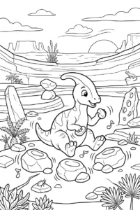 Baby Parasaurolophus making music with hollow prehistoric rocks