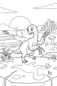 Baby Therizinosaurus playing with its long shadow