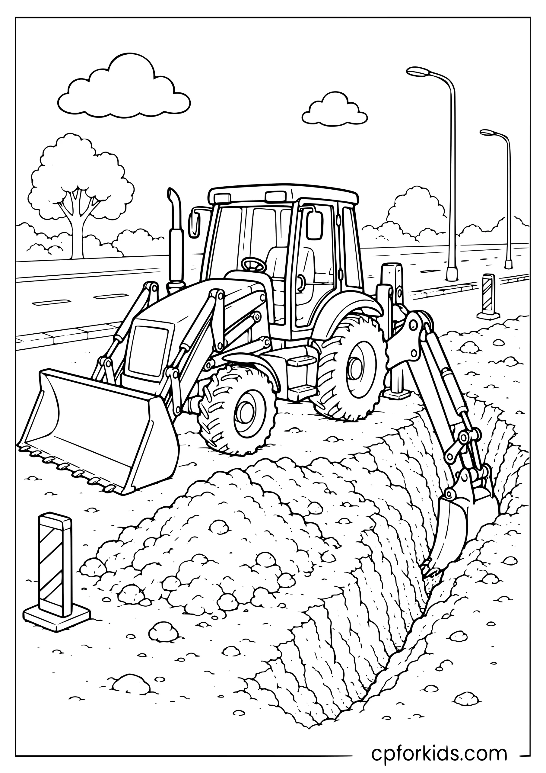 Backhoe Loader Digs the Trench