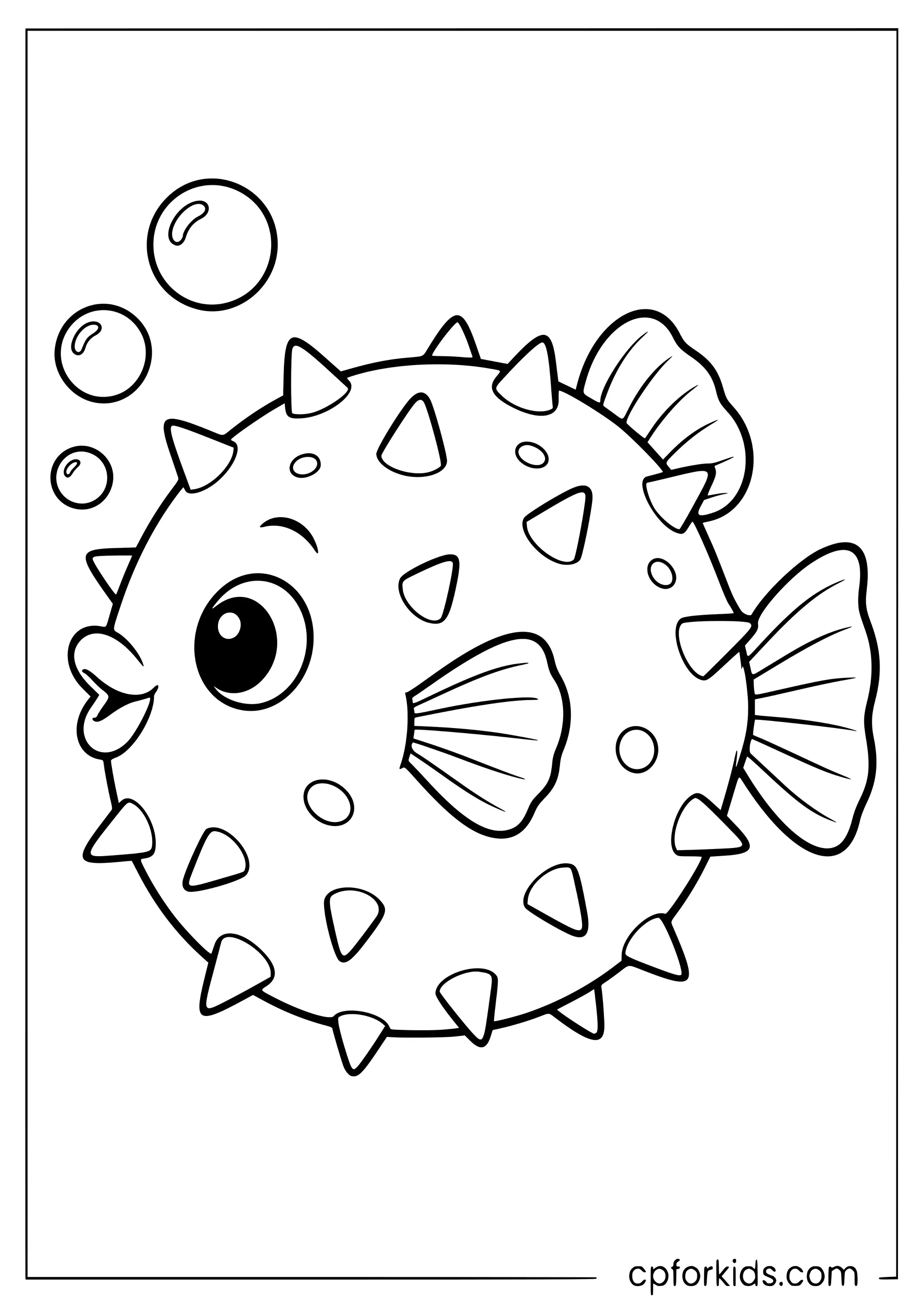 Round pufferfish with small spikes and bubbles