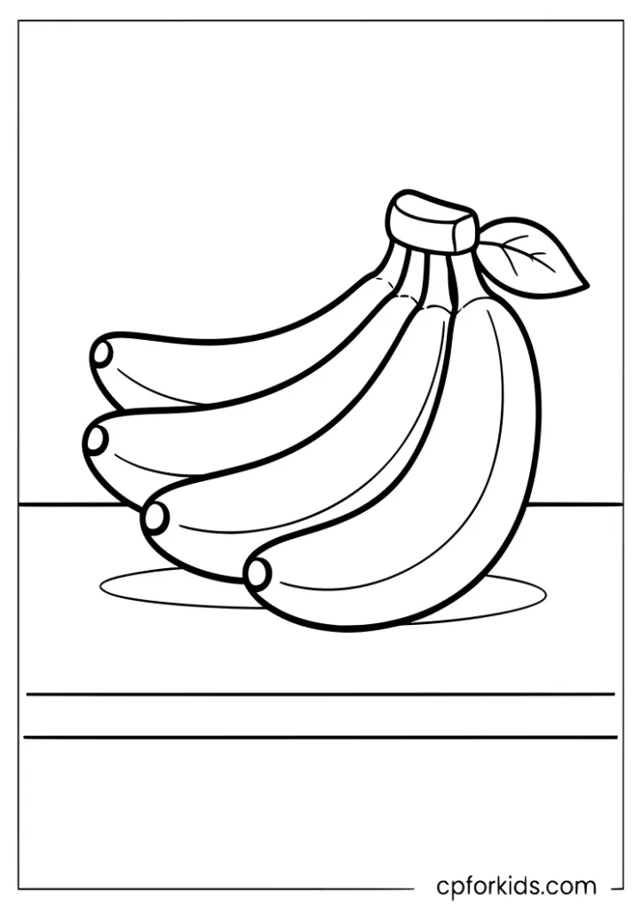 Banana bunch on a table healthy food coloring page for kids