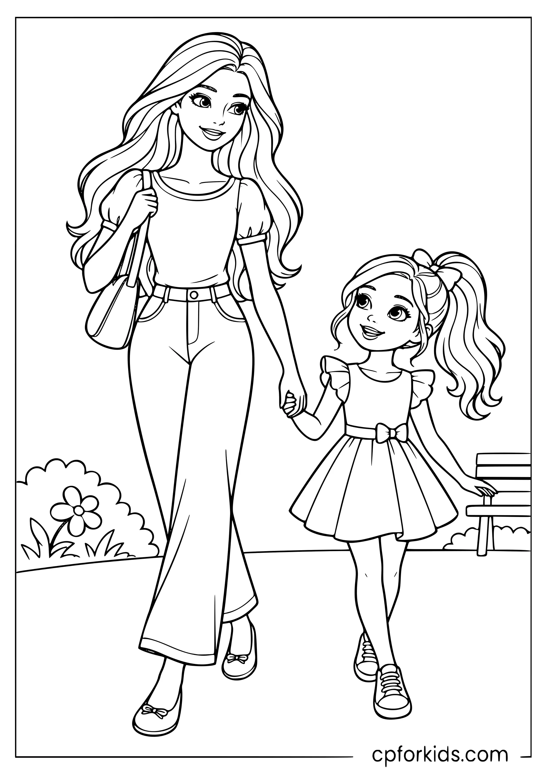 Barbie holding hands with her little sister Chelsea