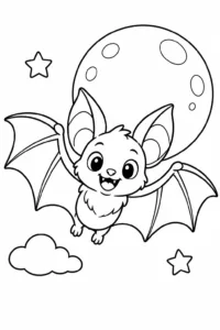 A cute bat flying in front of the moon