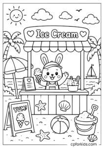 Cute beach ice cream stand with summer treats